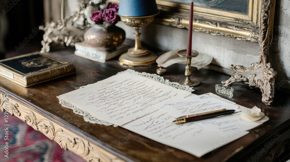 Fototapete gold-trimmed stationery with an elegant proposal script written in cursive