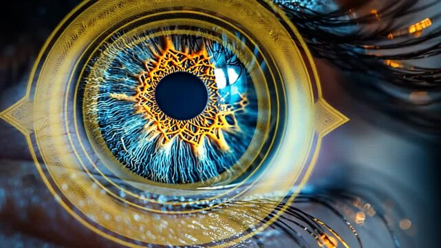 Close-up human eye, intricate design, futuristic background, visual impact