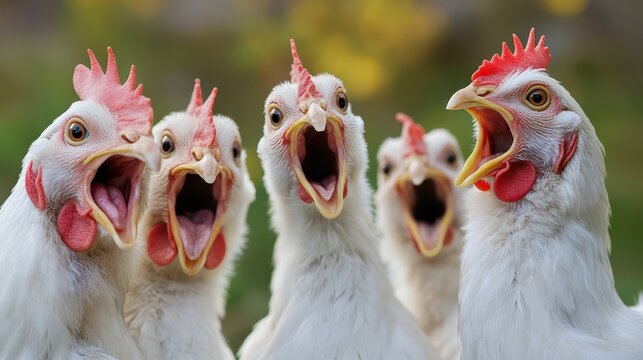 Chickens making noise in a lively farm setting