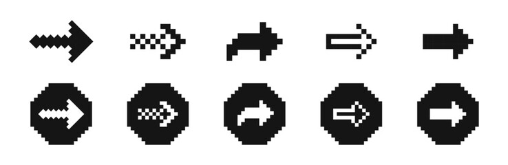 Pixel arrows. Vector pixelart arrows. 8 bit pixel arrows vector illustration. Pixelated arrow icon set
