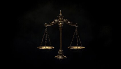 Antique golden scales of justice on dark background. Possible use stock photo for legal, justice, law concepts