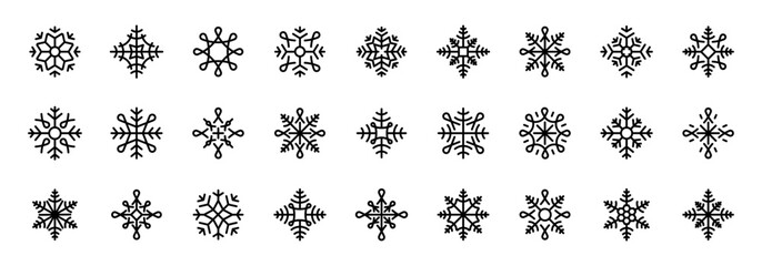 Snowflakes icons. Snowflakes collection. Flat snow icons, silhouette. Snow symbols. Snowflake vector icon