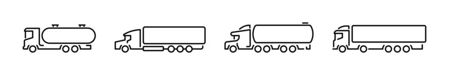 Outline car icons. Truck icons. Truck vector icon set. Types of transport