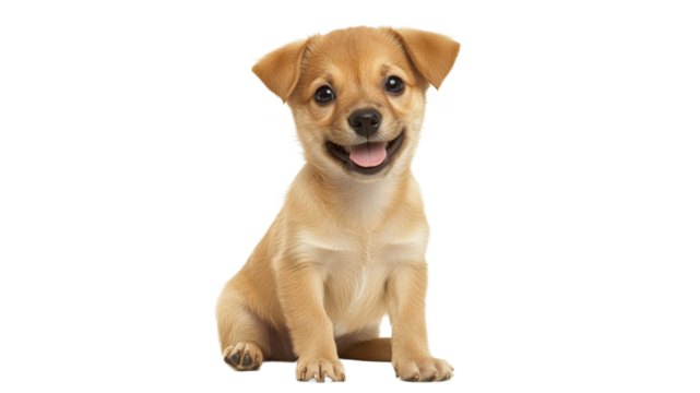 Happy puppy sitting on a white background