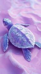 A turtle lies on a unique pastel violet background.Minimal creative fashion jewelry concept.Copy space,flat lay