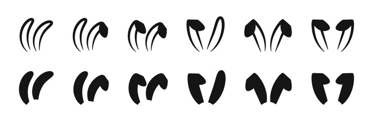 Ears silhouettes. Ears silhouette for Easter rabbit. Rabbit ears icons.