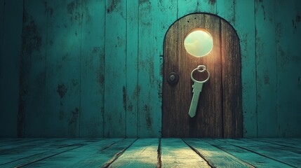 Mysterious keyhole door in a dimly lit wooden room, hinting at secrets and exploration