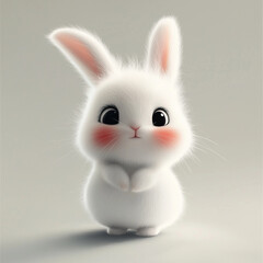 Fototapeta premium A cute cartoon bunny with folded hands, pouting and frowning, featuring a white rabbit with pink cheeks and black eyes.