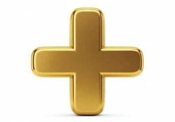 Fototapeta premium Shiny Gold Plus Sign Symbol Isolated on White Background,3D Metallic Plus Icon.