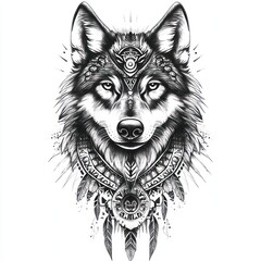 Ornate Wolf Head Adorned With Tribal Dreamcatcher Design
