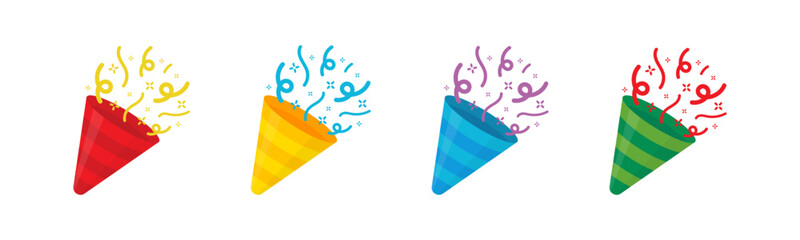 Obraz premium Confetti Popper. Party popper emoji. Party popper illustration. Popper icons. Party popper with confetti.