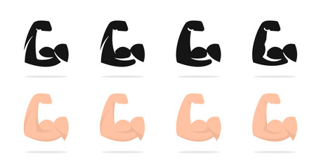 Muscle icon.  Biceps muscle. Strong hand icon. Arm muscle icons. Biceps icons