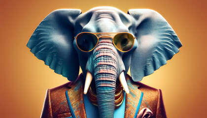 Obraz premium Stylish Elephant in Sunglasses and Suit - Unique Animal Portrait