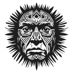 Obraz premium Abstract Tribal Face Design With Spiky Sunburst Background
