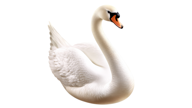 Elegant white swan gliding across calm water