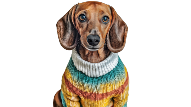 Dachshund in a colorful sweater