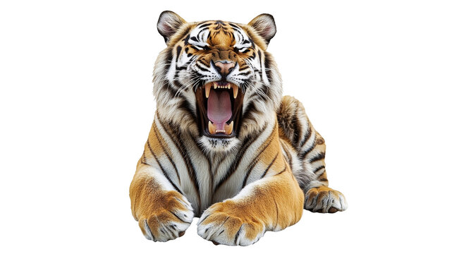 Majestic tiger resting and roaring loudly
