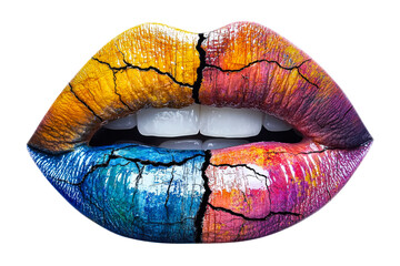 Colorful cracked lips with artistic design