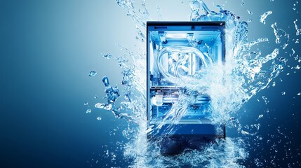 Stunning Water Cooled PC Computer System Powerful Liquid Cooling Technology Advanced Blue Digital Art Background Image High Resolution Modern         