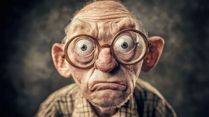Elderly man with surprised glasses expression