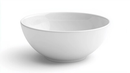 Ultra-realistic image of a white ceramic salad bowl with a wide rim, isolated on a white background
