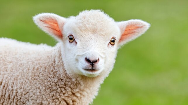 Cute lamb facing forward in a grassy field.  Possible use Children's book illustration