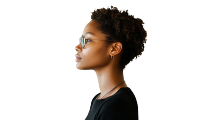 Profile view of a woman showcasing curly hair