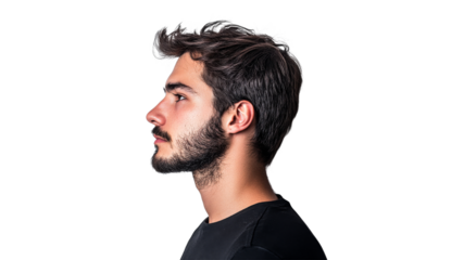 Profile view of a young man with stylish hair