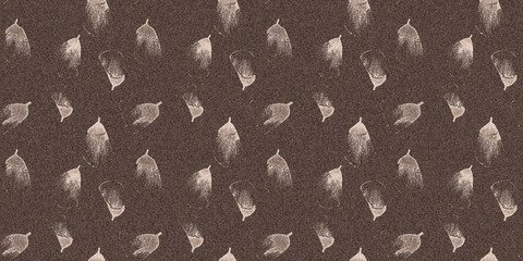 Mocha brown linen floral patterns seamless patterns border design. Endless textured flower graphic ribbon edge. Mottled soft natural calm mood for cottage core banners.