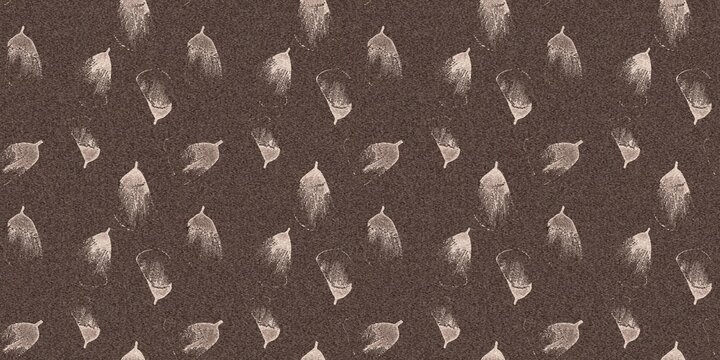 Mocha brown linen floral patterns seamless patterns border design. Endless textured flower graphic ribbon edge. Mottled soft natural calm mood for cottage core banners.