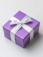 Minimalist lavender gift box with luxurious white ribbon, perfect for any occasion