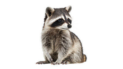 Fototapeta premium Raccoon sitting calmly against a white background