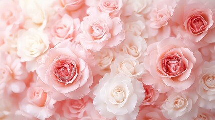 Obraz premium A stunning close-up of soft pink roses that exudes warmth and calm. Banner for Valentine's Day, Mother's Day, love.