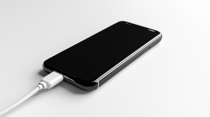 Photorealistic image of a compact black portable phone charger, isolated on a white background
