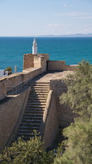 Stairs on the perimiter wall in the old fort in the medina, in Hammamet, Tunisia