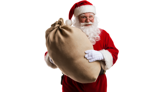 Santa with a big gift sack in winter