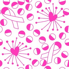 Breast cancer month seamless pink ribbon day mammogram pattern for wrapping paper and medical accessories