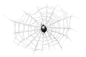 Fototapeta premium Intricate spider web adorned with dewdrops