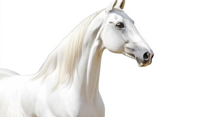 Obraz premium Majestic White Horse Posing Gracefully Against a White Background