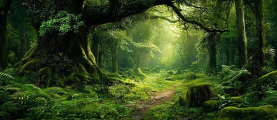 Discover the awe-inspiring beauty of an enchanted forest fantasy through this artwork.