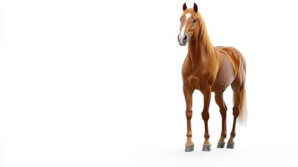 Obraz premium Beautiful Chestnut Horse Standing Gracefully on White Background
