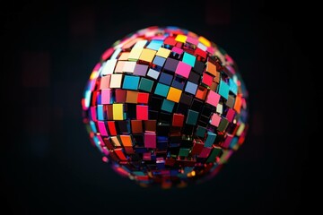 Obraz premium Colorful disco ball with vibrant mosaic tiles creating a festive atmosphere for nightlife events, parties, and celebrations