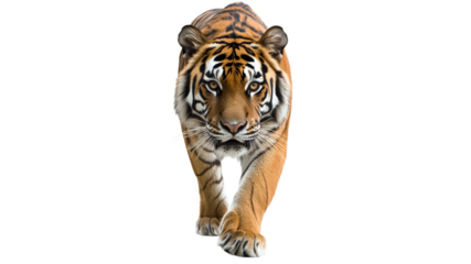 Tiger walking towards the viewer in daylight