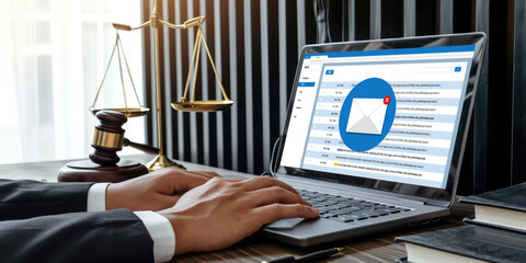 Email notification message showing on computer screen brisk. Digital marketing message information text from business to customer client