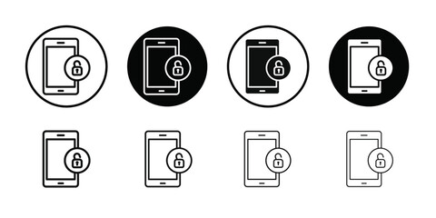 Mobile Unlock icon Black line art vector logo set