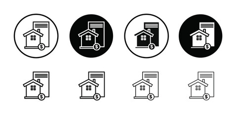 Mortgage loan icon Black line art vector logo set