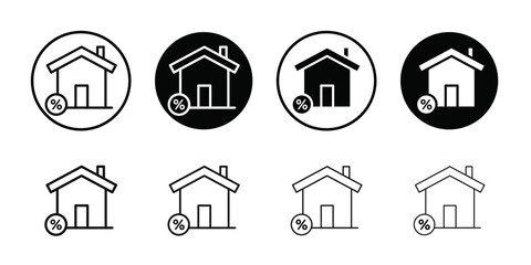 Rate for mortgage icon Black line art vector logo set