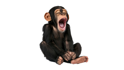 Young chimpanzee yawns while sitting calmly