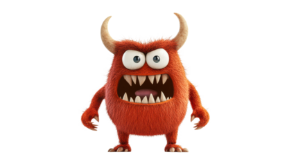 Red furry monster with sharp teeth and horns