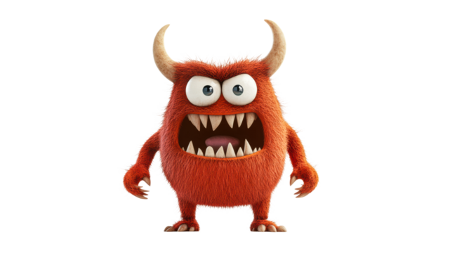 Red furry monster with sharp teeth and horns